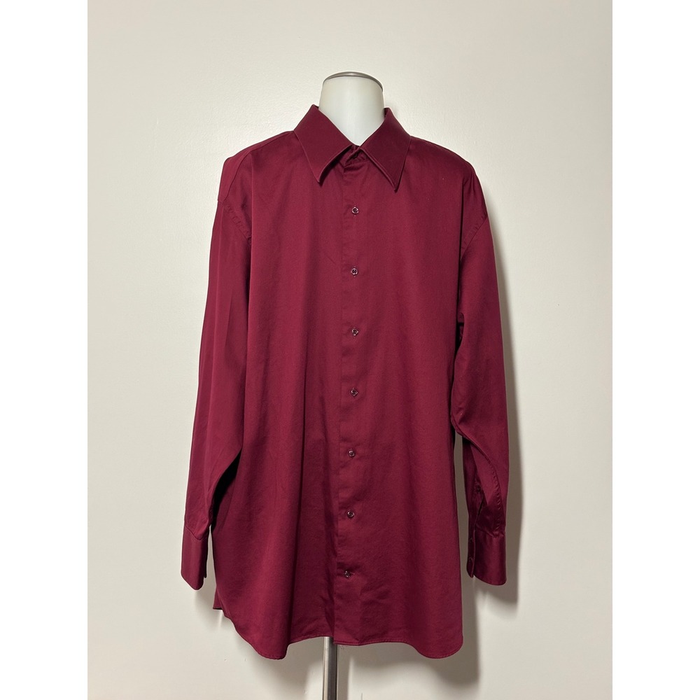 J. Ferrar Dress Shirt Mens 18 34-35 Burgundy Long Sleeve Cotton Excellent